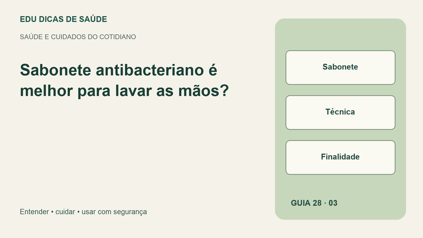 Diagrama editorial: Sabonete, Técnica, Finalidade.