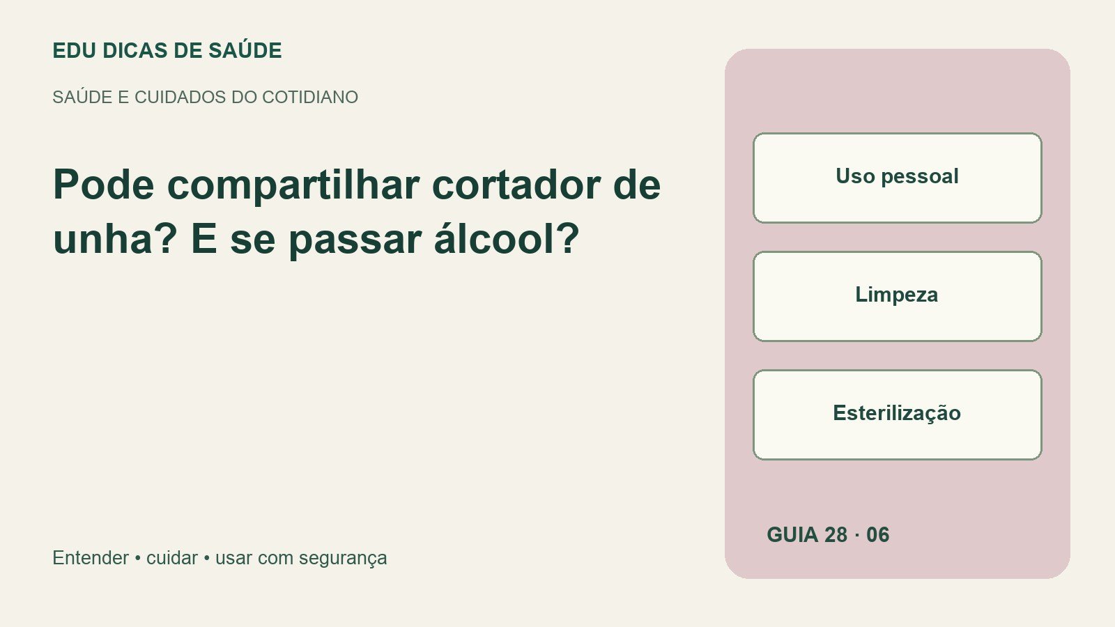 Diagrama editorial: Uso pessoal, Limpeza, Esterilização.
