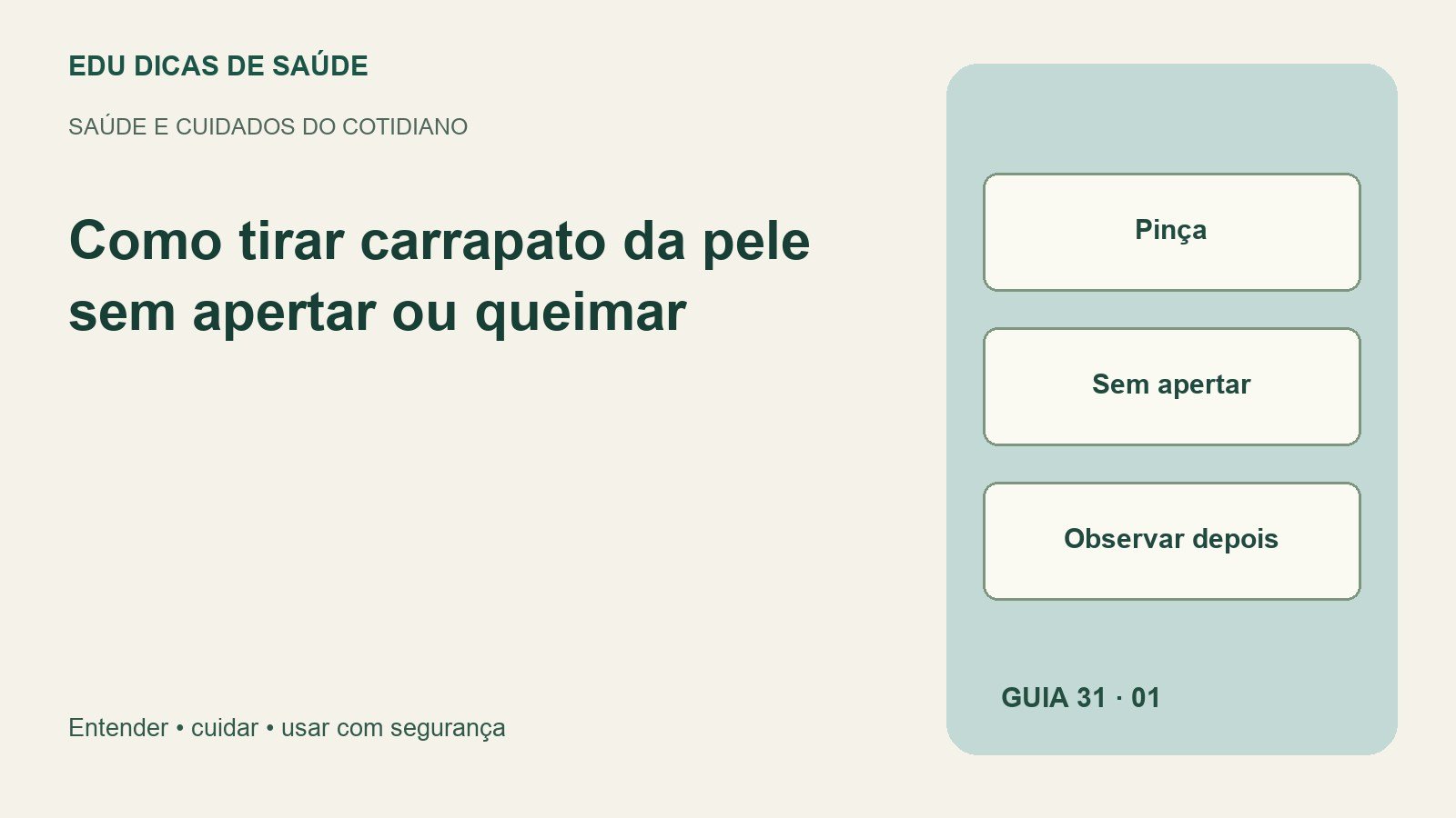 Diagrama editorial: Pinça, Sem apertar, Observar depois.