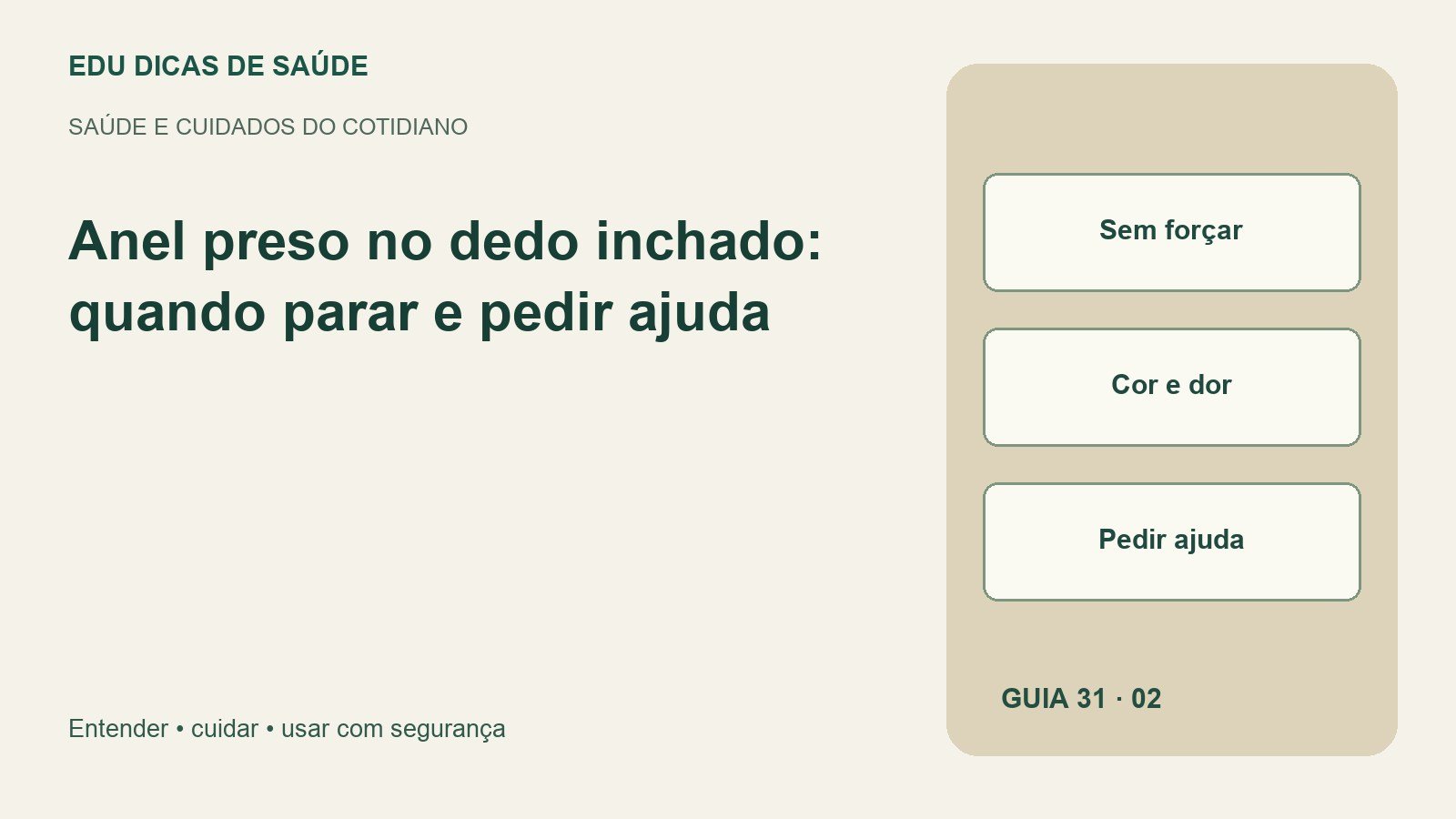 Diagrama editorial: Sem forçar, Cor e dor, Pedir ajuda.