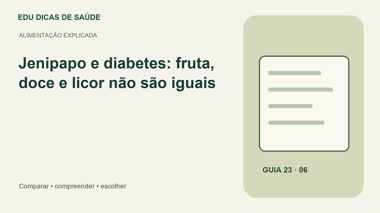 Arte editorial: Jenipapo e diabetes: fruta, doce e licor não são iguais.
